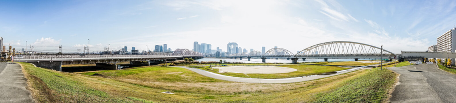 淀川沿いのパノラマ風景