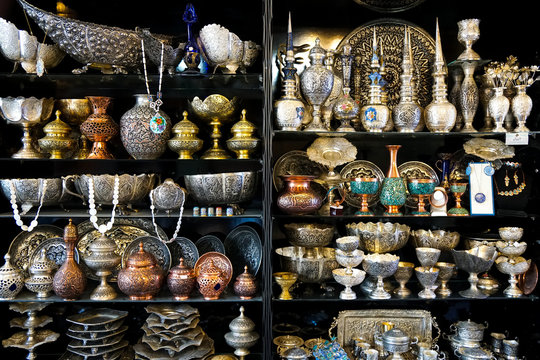 Metalwork for sale, Grand Bazaar, Isfahan, Iran