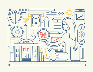 Bank Services - line design composition