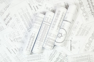 Technical drawing of driving roller chain. Engineering, technology and metalworking
