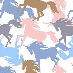 Realistic unicorn silhouette seamless pattern.