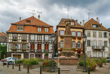 Fototapeta na wymiar Square in Ribeauville, Alsace, France