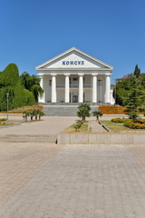 Fototapeta premium The entrance and facade of the holiday home the Consul. Sudak.