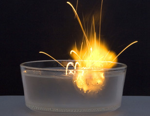 Metallic sodium in water