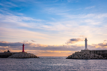 Lighthouse on the coast at morning in Ulleungdo Island South Korea. Nov 2016.