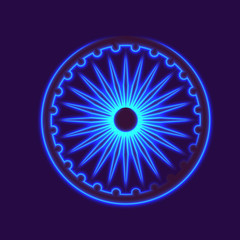 Dharmachakra, Dharma wheel and glow light effect. Buddhist symbol