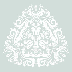 Oriental triangular pattern with arabesques and floral elements. Traditional classic ornament. Light blue and white pattern