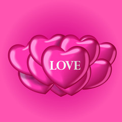 Heart balloons with word love. Beautiful template for your design.