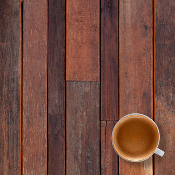 Cup of Hot Coffee on Vintage Wooden Table. or Cup of Espresso Coffee.