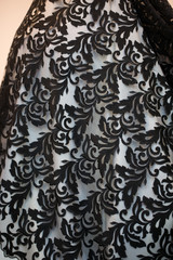 Detail of cloth Texture of the material with embroidered black pattern