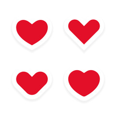 Vector hearts with a white contour and shadow