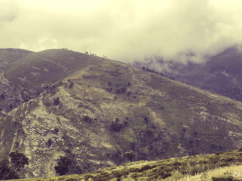 Fototapeta Nature Northern Portugal fields and mountains in fog. Atmospheric Photo