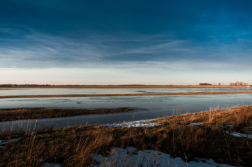 Sping background - river, lake, snow, melting, warming, environm