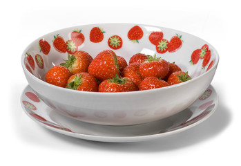 Fresh strawberries in bowl isolated on white background