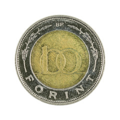 100 hungarian forint coin (1998) isolated on white background