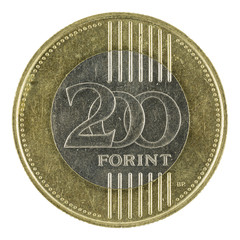 200 hungarian forint coin (2009) isolated on white background
