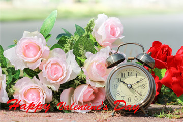 Background flowers and Watch. Happy valentine's day