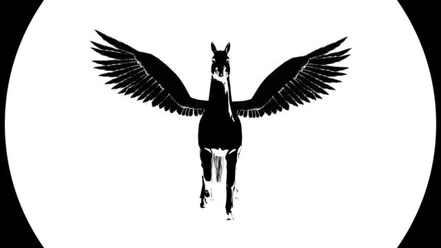 Flying Pegasus. Animated silhouette. 4K video.