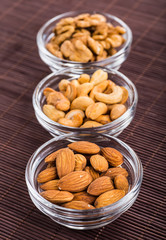 Nuts mix in a wooden plate
