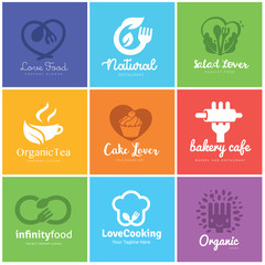 Fototapeta premium Food and beverages logo design set, Love food and cake logo, organic food logo template.