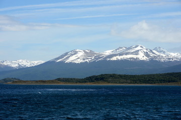 The Beagle channel separating the main island of the archipelago of Tierra del Fuego and lying to...