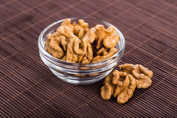 Nuts mix in a wooden plate