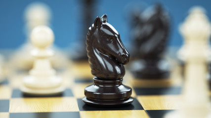 Chess knight on the chessboard. A key figure in the game © Oleksandr Delyk