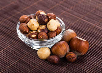 Nuts mix in a wooden plate
