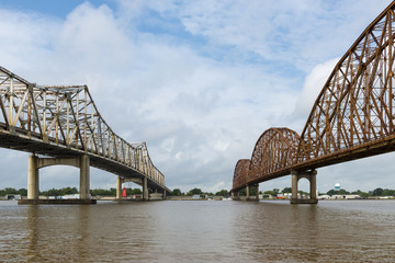 Two bridges crossing over the Atchafalaya River in Morgan City, Louisiana, USA