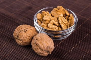 Nuts mix in a wooden plate