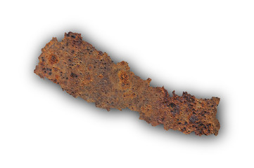 Karte von Nepal auf rostigem Metall