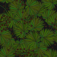 Fototapeta na wymiar Tropical island seamless pattern. Palm leaves, jungle 