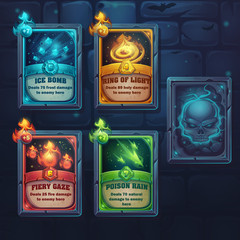 Set spell cards of fiery gaze, poison rain, ice bomb, ring of li