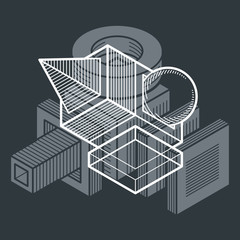 Abstract vector isometric dimensional shape made using geometric