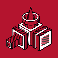 Abstract trigonometric construction, vector dimensional design t