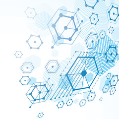 Modular Bauhaus 3d vector blue background, created from simple g