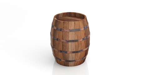 Wooden barrel on white background. 3d illustration