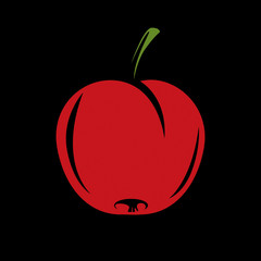 Harvesting symbol, single vector red fruit isolated. Ripe organi
