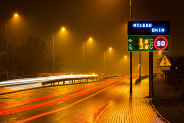 City at night, long exposure of headlights and taillights, Legnica, Poland