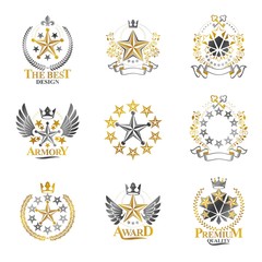Stars emblems set. Heraldic Coat of Arms decorative logos isolat