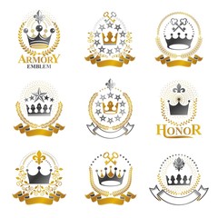 Royal Crowns emblems set. Heraldic Coat of Arms decorative logos