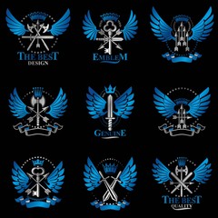 Fototapeta premium Vintage Weapon Emblems set. Heraldic signs vector vintage elemen