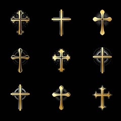 Crosses of Christianity emblems set. Heraldic vector design elem