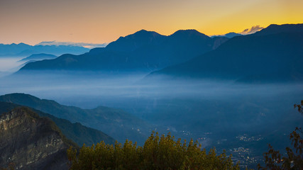 Alishan Mountains National Park Scenic Sunrise with mist and cloud of sea