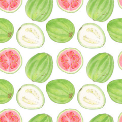 Guava or guayaba seamless watercolor pattern