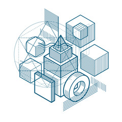 3d abstract vector isometric background. Layout of cubes, hexago