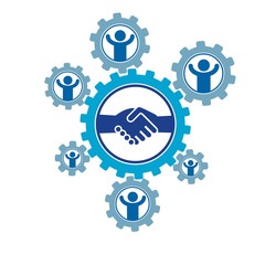 Successful Business creative logo, handshake agreement sign, vec