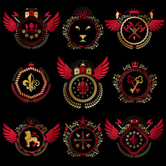 Set of vector vintage emblems created with decorative elements l