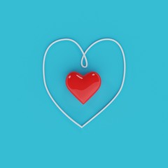 Red heart in middle white line heart shapes on blue background concept. minimal idea concept.