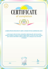 Multicolored official certificate and emblem. Colorful design elements. 	Jan.0